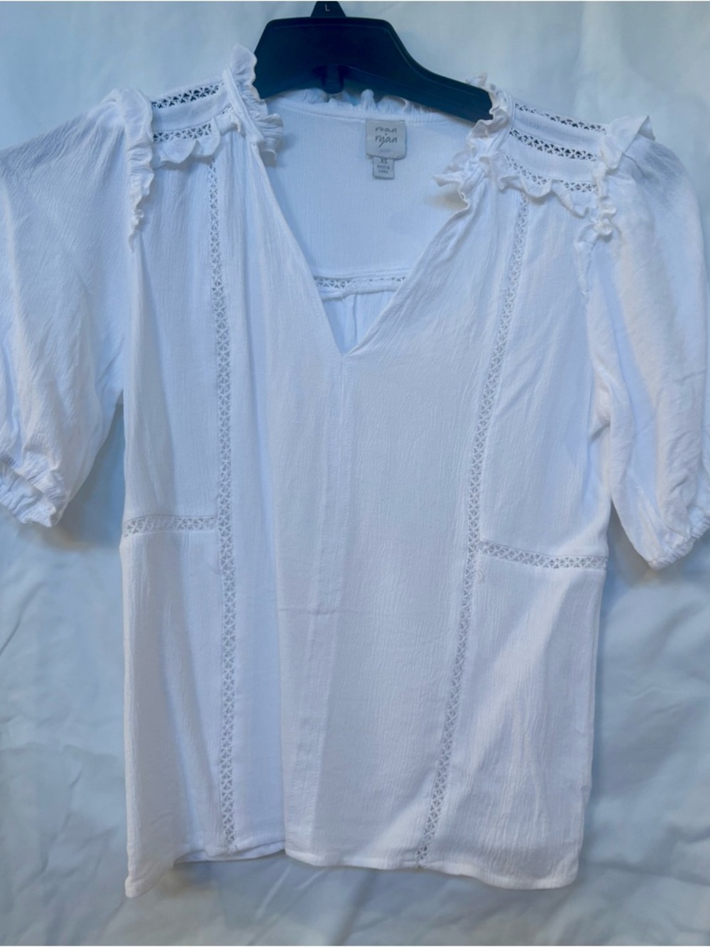 Roan + Ryan  White Lace-Inset Peasant Blouse